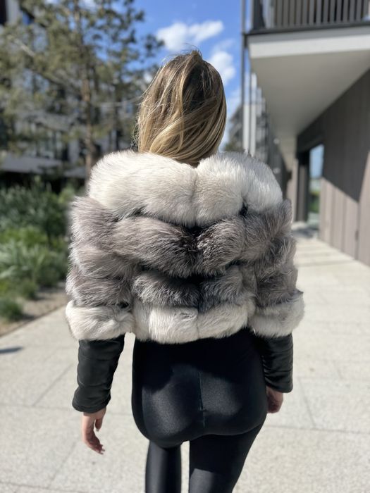 Futro naturalne / kurtka xs/s nowa z lisa 2 w 1 krótka Premium biała