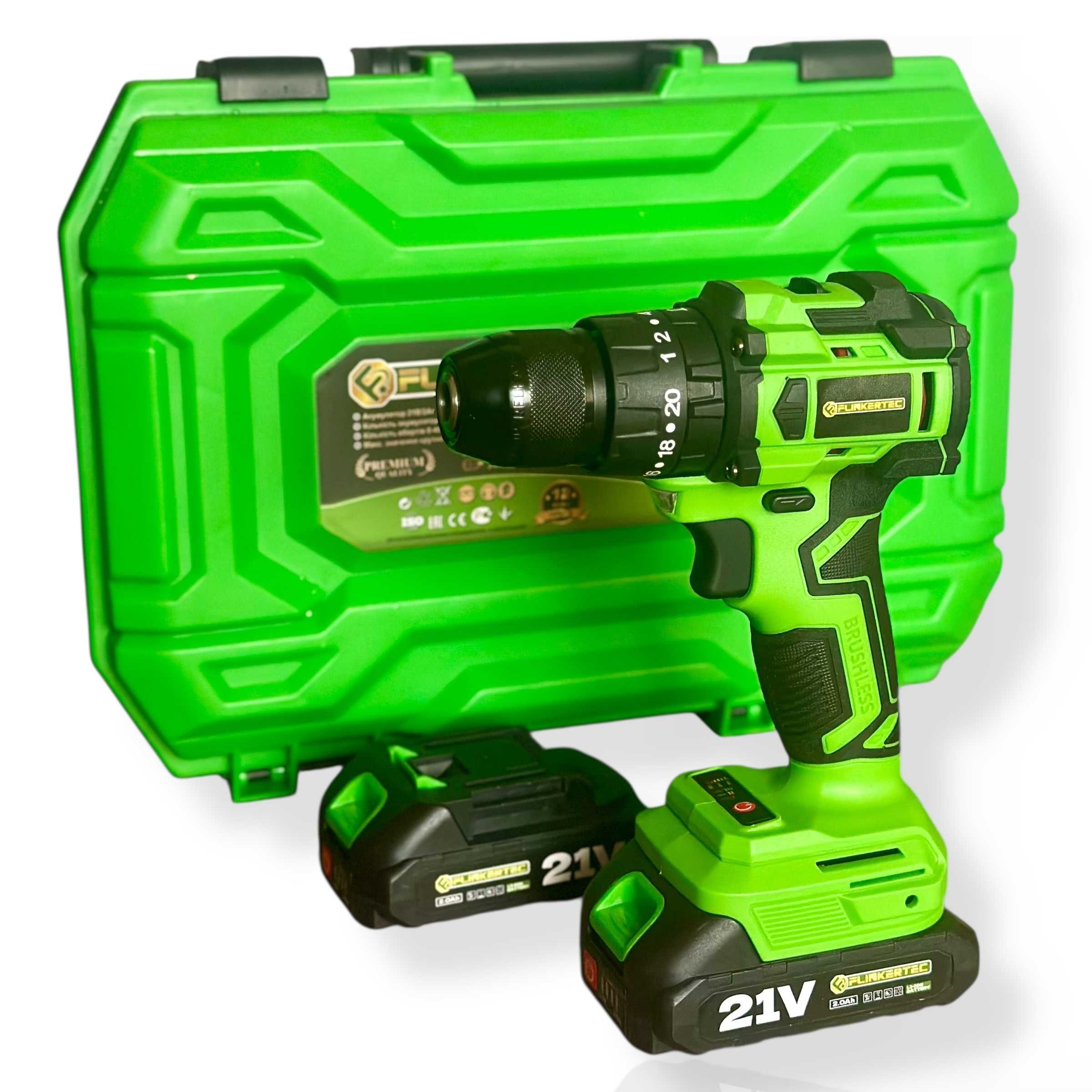 Шуруповерт акумуляторний FLINKERTEK PRO BL-21V безщітковий 2 АКБ + ЗП