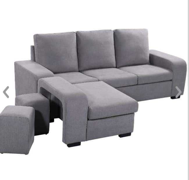 Chaise long de 3 lugares com puffs