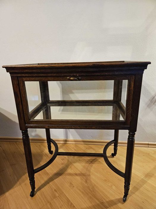 Stylowy barek / witrynka – drewno, szkło, lustro, na kółkach