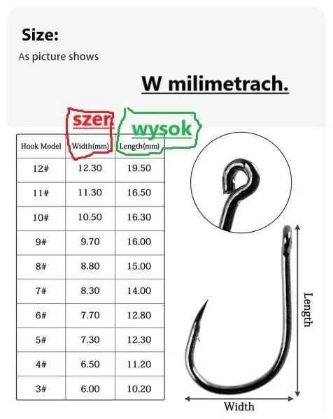 komplet- Haczyki 100 szt.+ pudełko 10 z każdego rozmiaru