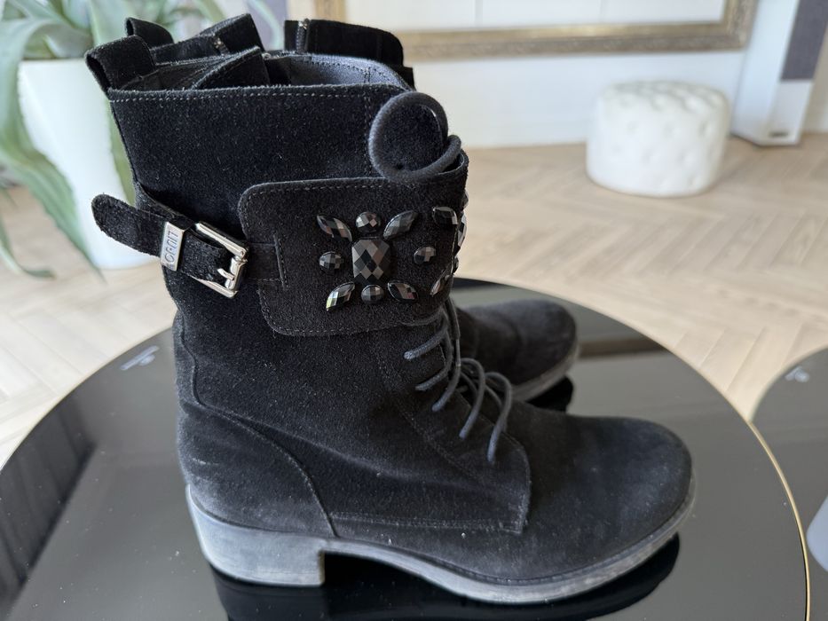 Liu Jo sliczne botki czarny zamsz i kamienie