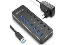 RSHTECH Hub USB 3.0 z 10W Zasilacz Aluminiowy 7 portów USB 3.0 Hub