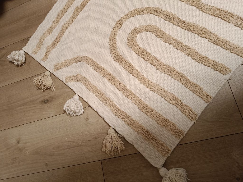 Dywan bawełna tęcza frędzle chwosty Boho beż