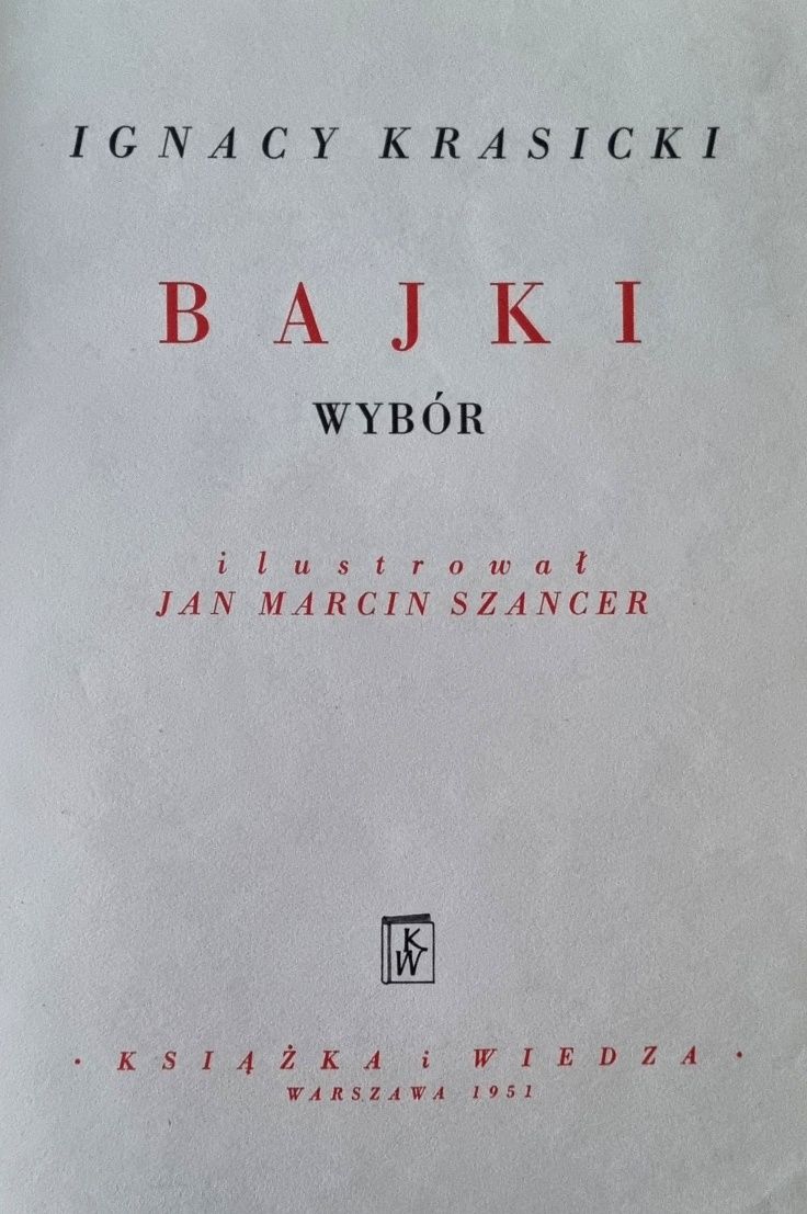 Bajki Ignacy Krasicki wydanie 1951 rok