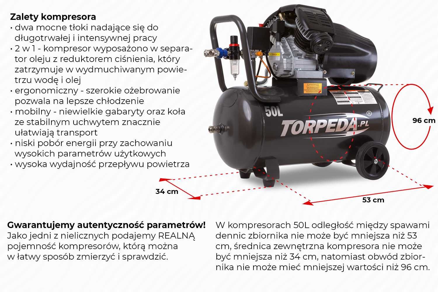 DWUTŁOKOWY KOMPRESOR 50L sprężarka powietrza olejowy 530l/min