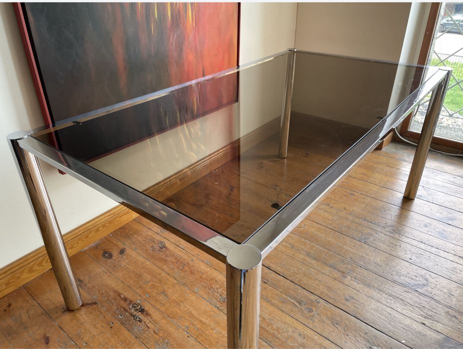 Stół do jadalni ze szklanym blatem mid century