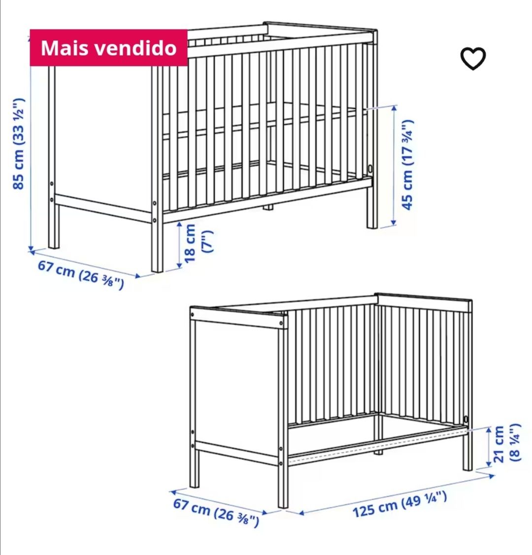 Berço SUNDVIK e colchão KRUMMELUR IKEA 
Berço, branco,