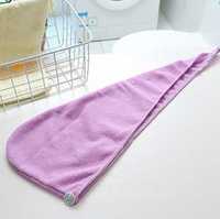 Ręcznik do włosów turban z guzikiem SUPER FIBER fioletowy 50x20 cm