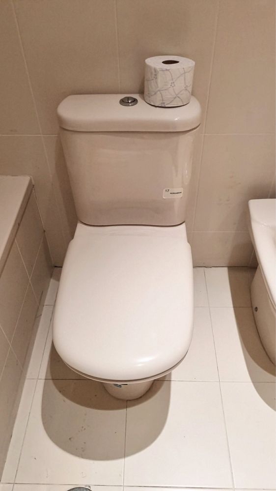 Louça completa WC: lavatório com armário, bidé e sanita com autoclismo