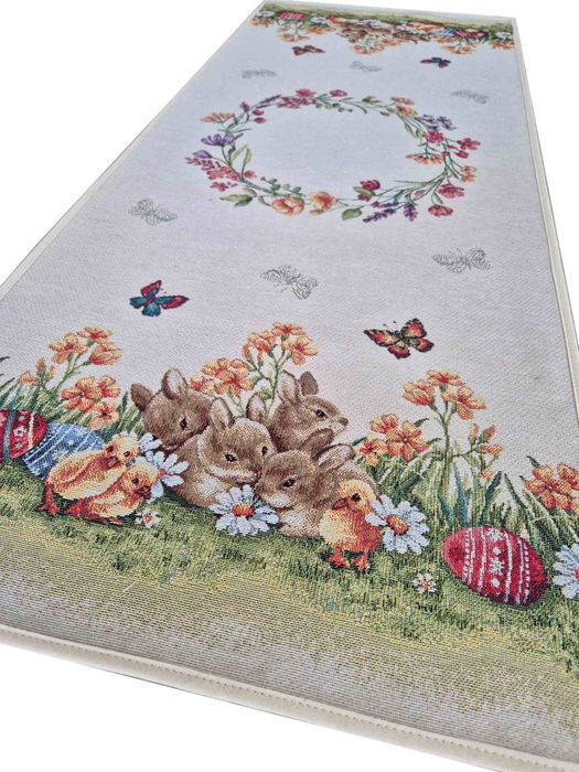 Bieżnik Wielkanocny 45x140 cm V60 gobelinowy z Zajączkami