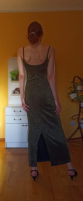 Sukienka długa błyszcząca V&BIS wieczorowa wesele wycięcie S XS y2k