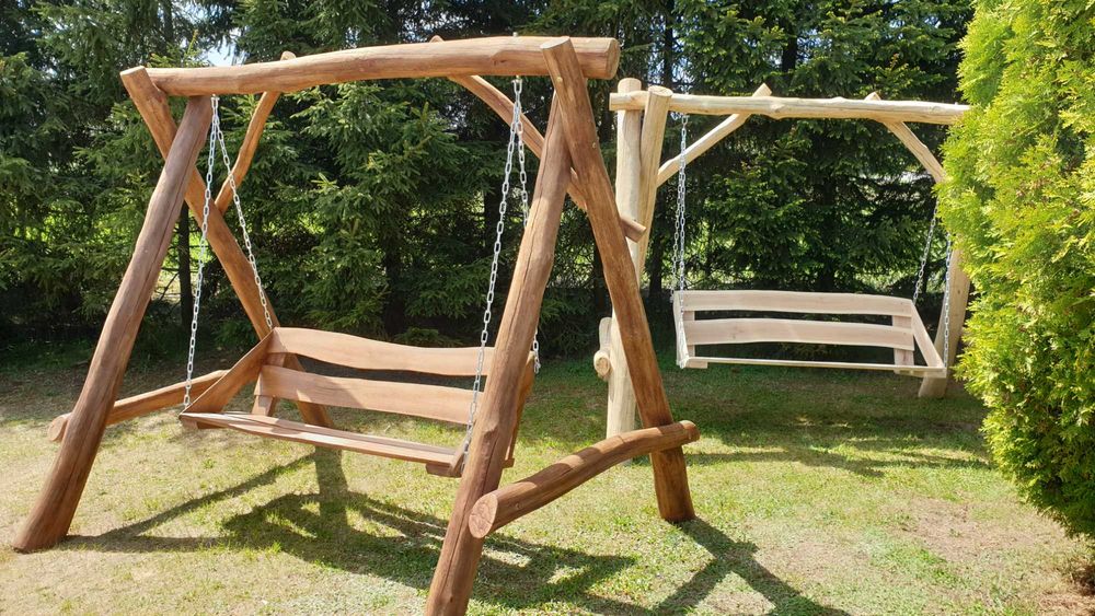 Huśtawka ogrodowa drewniana -  dębowa