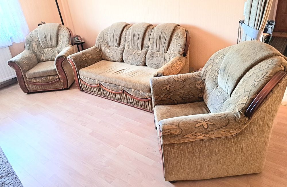 Sofa 3 osobowa z funkcją spania + 2 fotele