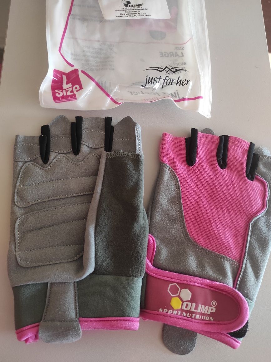 Rękawiczki damskie na siłownię różowo szare Olimp  L