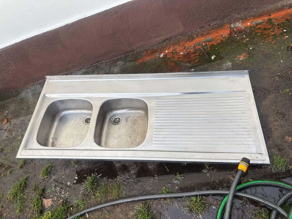 Zlew dwukomorowy ze stali nierdzewnej 60x140