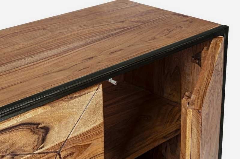 Komoda Egon 3-drzwiowa z drewna akacjowego i metalu 145x40x76 Bizzotto