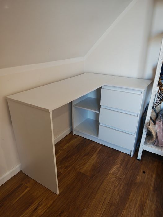 Białe Biurko Rogowe Narożne Biurowe