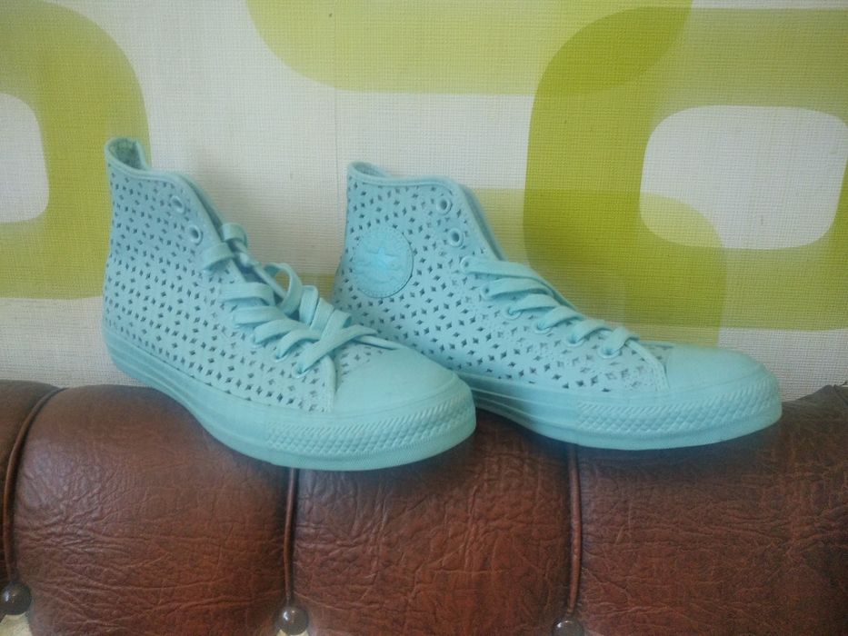 Мятные высокие конверсы Converse с перфорацией