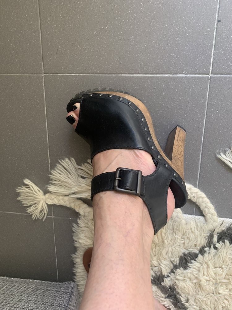Sapatos de tacão peep toe, pretos, da Zara, tamanho 38