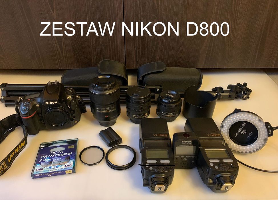 Zestaw NIKON D800 • 3 obiektywy FX + 2 Lampy + Akcesoria • Stan bdb