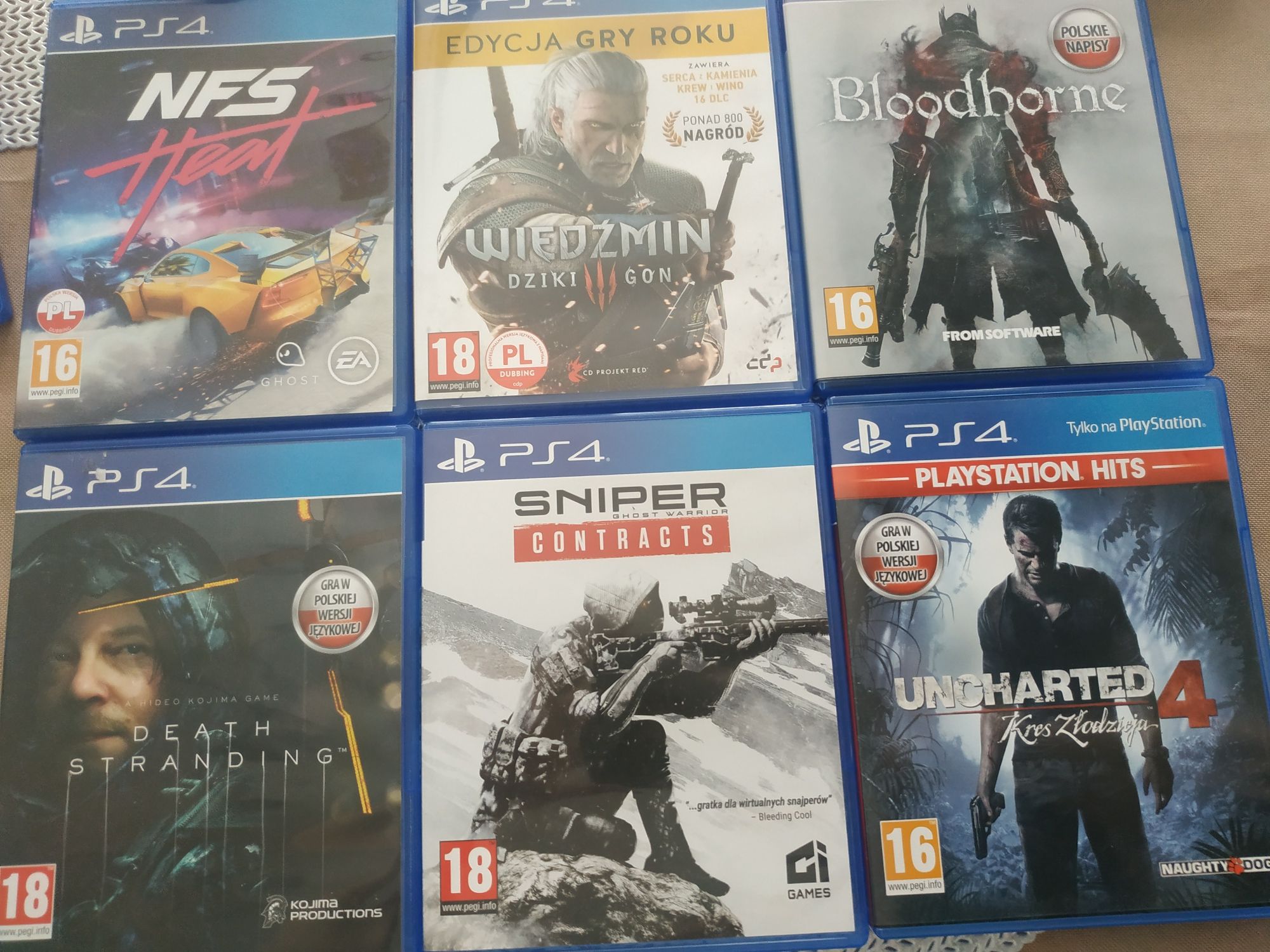 Gry PS4 NFS wiedźmin bloodborne sniper uncharted death stranding