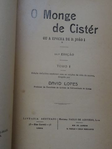 O Monge de Cister de Alexandre Herculano - 2 Volumes