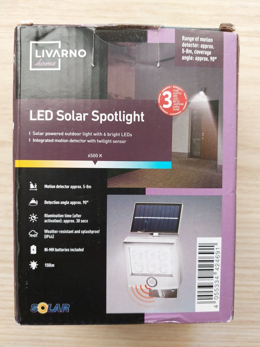 LIVARNO home Reflektor solarny LED lampa solarna z czujnikiem ruchu
