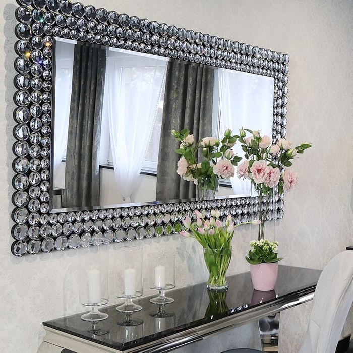 Srebrne lustro glamour prostokątne 97x180 cm M-0533-03