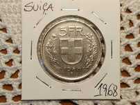Suiça - moeda de 5 francos de 1968 B