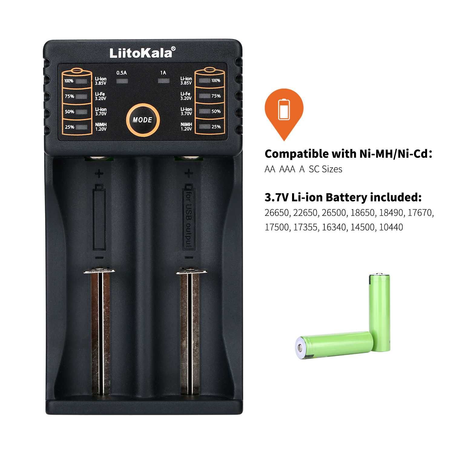 Универсальная зарядка LiitoKala Lii-202 Li-ion, Ni-MH + Power Bank