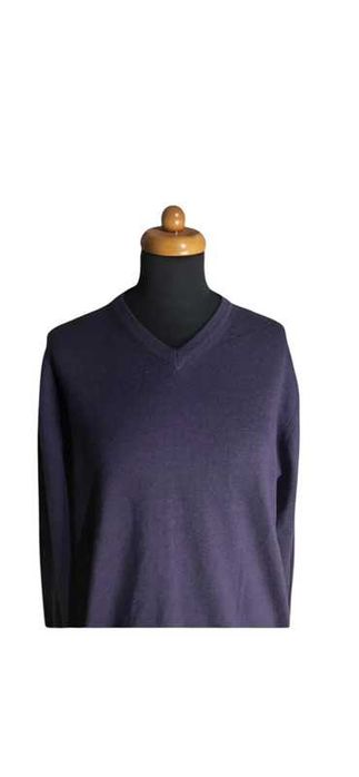 Piękny fioletowy sweter męski w serek casual Johann Popken wełna L