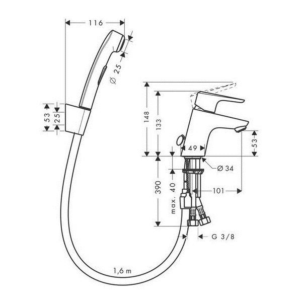 Смеситель hansgrohe с гигиеническим душем для небольшого туалета