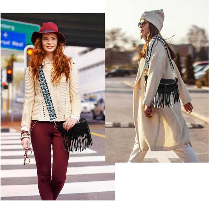 Torebka damska na ramię z frędzlami lub bez w stylu retro