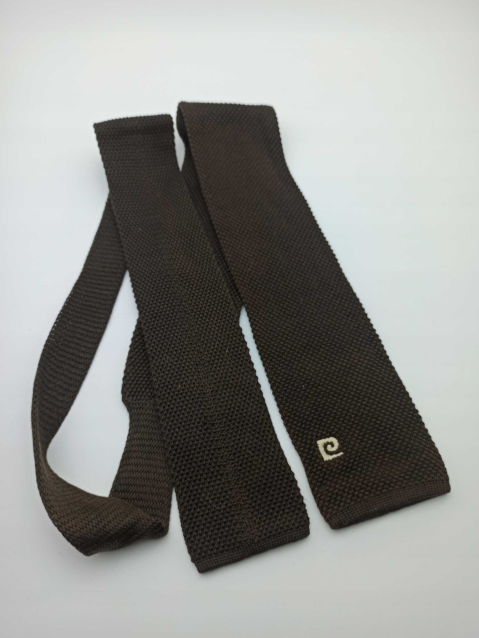 Pierre Cardin Brązowy bawełniany krawat knit pc09