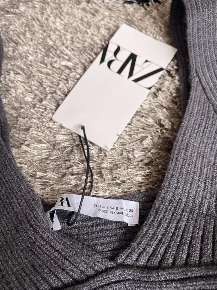 Szary dzianinowy top bralet rozmiar S marka ZARA sweterkowy croptop