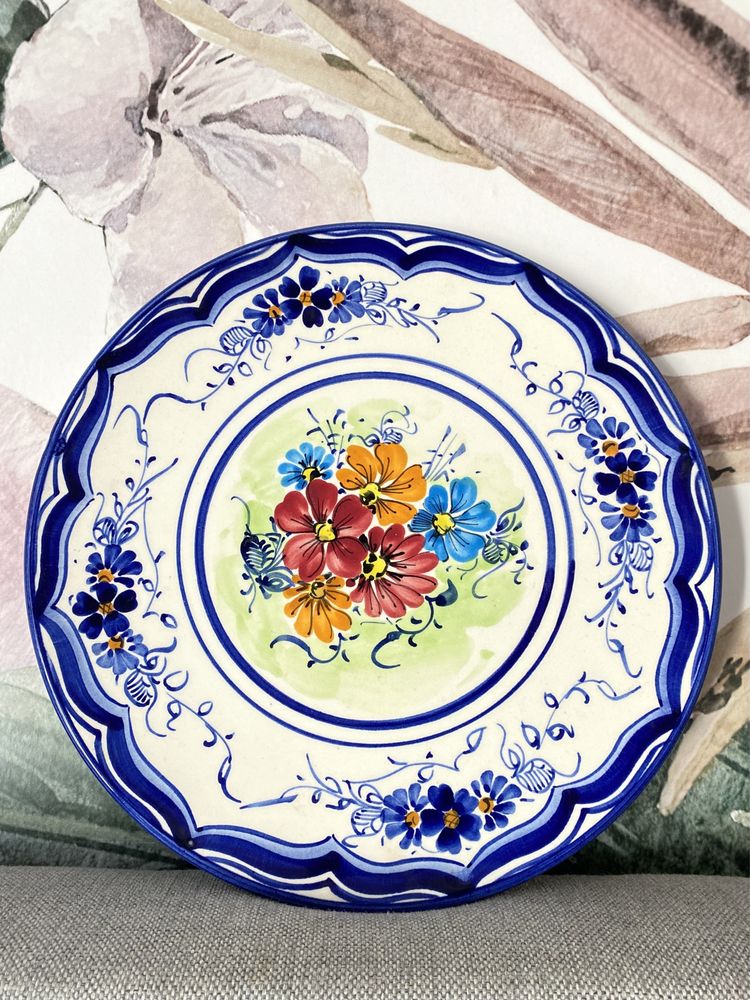 Talerz ścienny ceramiczny hiszpański platart ręcznie malowany kwiaty