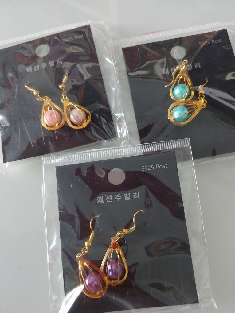 3 pares de brincos | pendentes | metal dourado | Novos