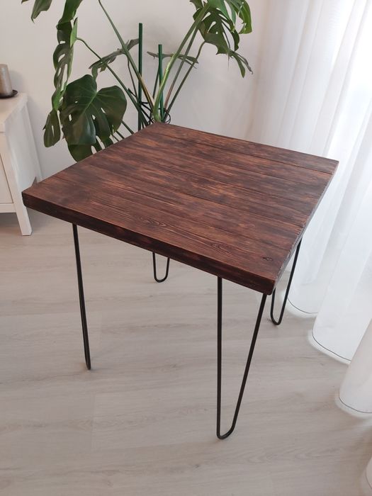 Stolik PRL z metalowymi nogami plecionka pcv + gratis drewniany blat