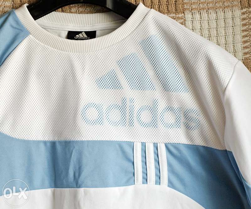 T-shirt, Adidas, biały, niebieski, M