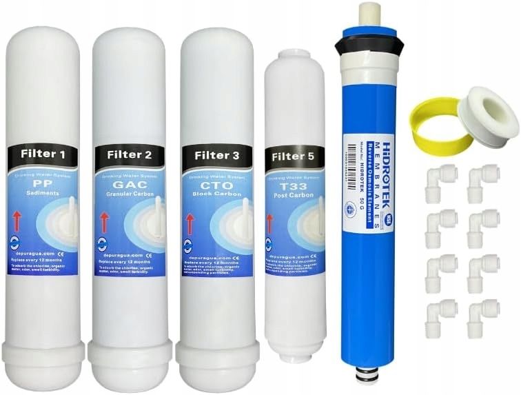 5-stopniowa membrana odwróconej osmozy i 4 filtry 50 GPD TFC