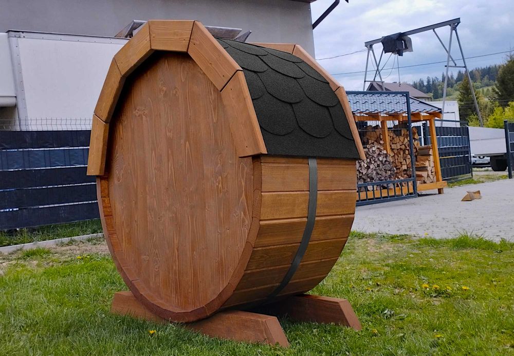 Wiata na drewno Beczka - DREWUTNIA - Regał - Stojak na drewno DO SAUNY