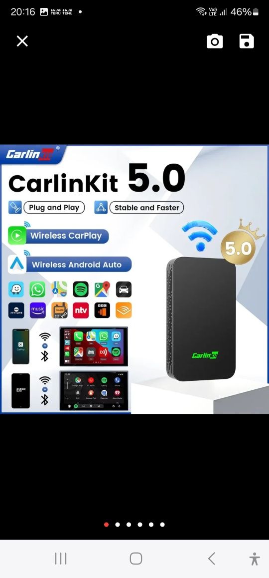 Adapter CarlinKit 5.0 bluetooth Android Auto bezprzewodowy