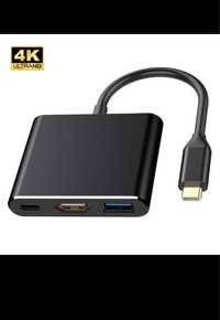 Hub Хаб 3в1 для Macbook, Ноутбук HDMI USB 3.0 TypeC Ethernet RJ45 Хаб