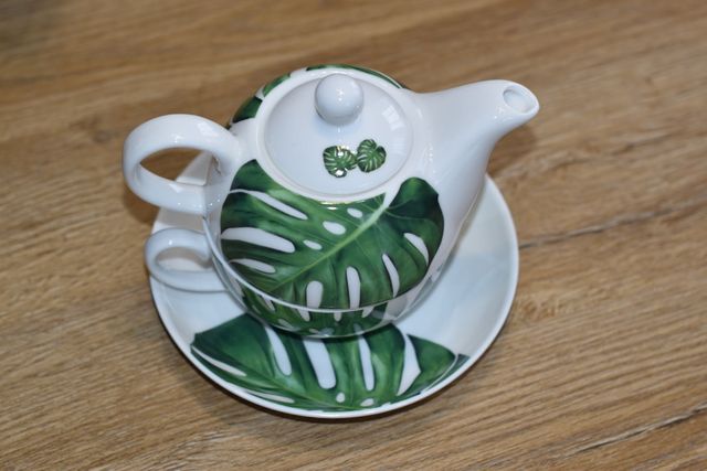 Tea for one porcelanowy Monstera Zestaw do herbaty Imbryk Filiżanka