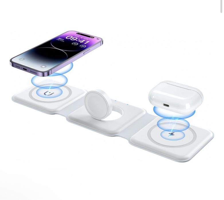 Беспроводная зарядка 3 в 1, зарядкая станция для часов и наушников