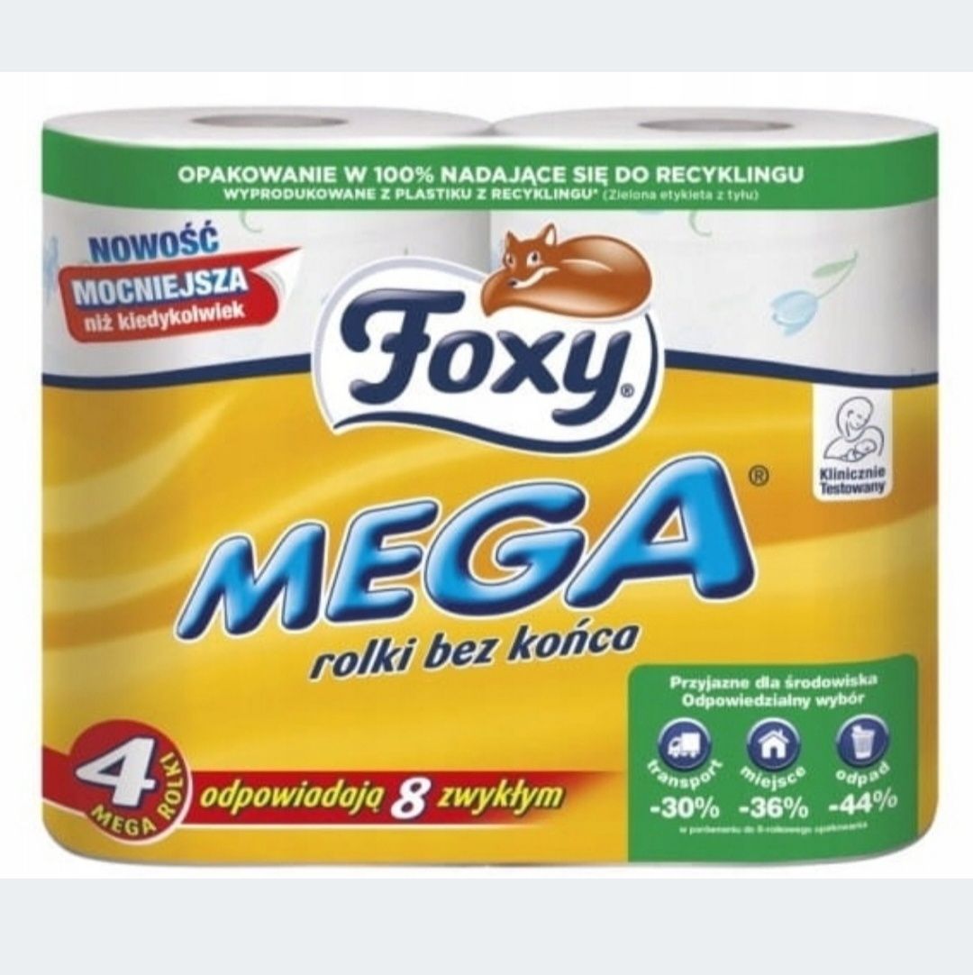 Papier toaletowy Foxy Mega rolka 4=8     6 paczek =24 rolki