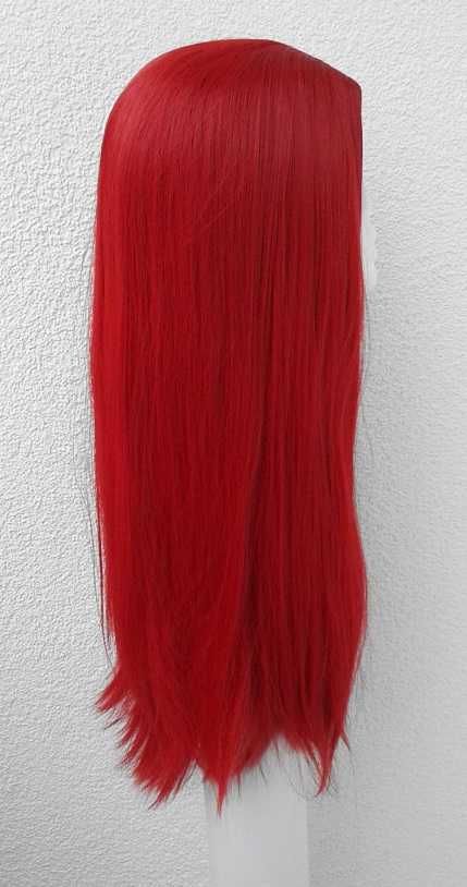 Długa czerwona prosta bez grzywki z przedziałkiem peruka cosplay wig