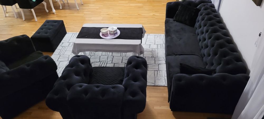 Komplet sofa, 2 fotele, pufa