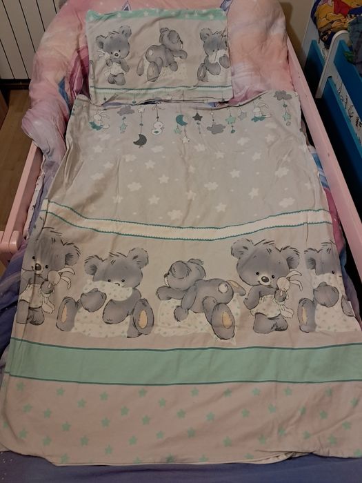 Łóżeczko bujak + materac, posciel, koldra, poduszka
